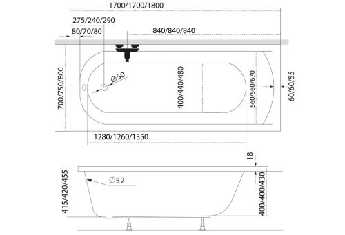 Mira kád 150 x 75 cm