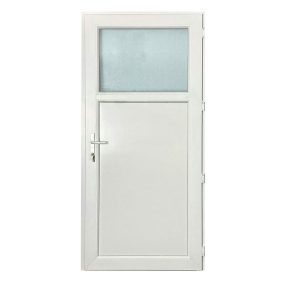   VTK Műanyag mellékbejárati ajtó 88x208 1/3 katedrál üveg Bal + 3 kulcsos zárbetét