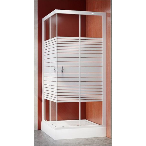 Zuhanykabin szögletes csíkos üveggel,fehér profillal tálca nélkül 90X90X185 22.39.51-90/3 *