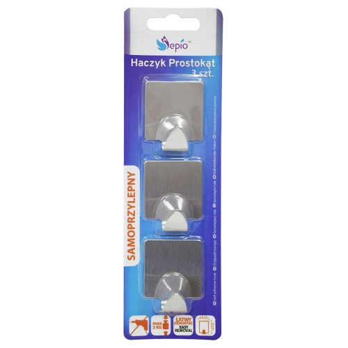 ASP Öntapadós akasztó, négyzet alakú króm 3db-os 