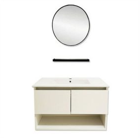   Helsinki fürdőszoba bútor szett ( 4-1, 4-2, kerek tükör és polc, 80e mosdó, szifontakaró)  "2-es sátor"