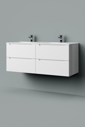 Elit m120 dupla mosdós fürdőszoba szekrény magasfényű fehér mdf+ mosdó "átvevő"