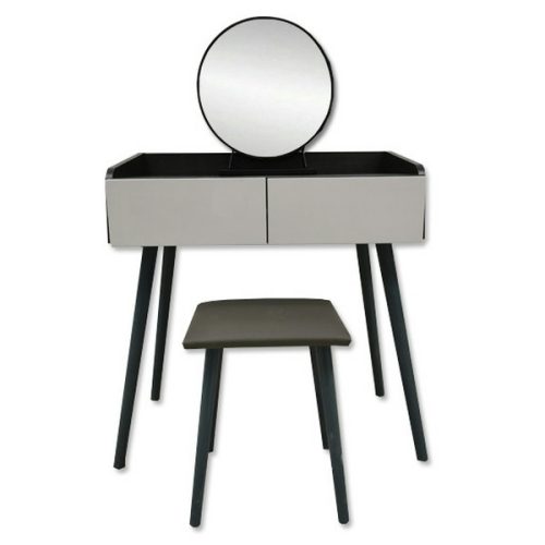 Fésülködő asztal szürke színben + szék+ kerek tükör  